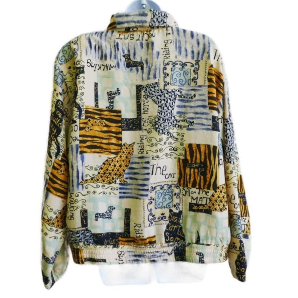 SiLK Vintage 80s Bomber Jacket Full Zip Novelty Cats Horses Dogs Animal Large L - Picture 2 of 11